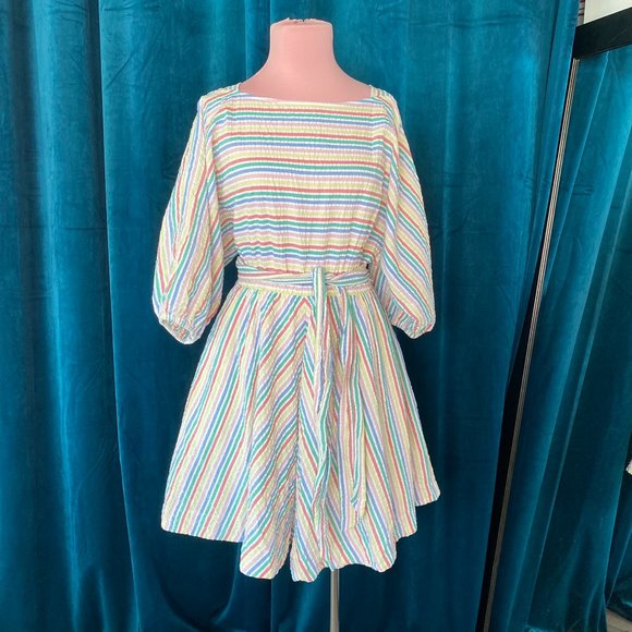 J. Crew Rainbow Stripes Seersucker Mini Dress - Picture 4 of 13